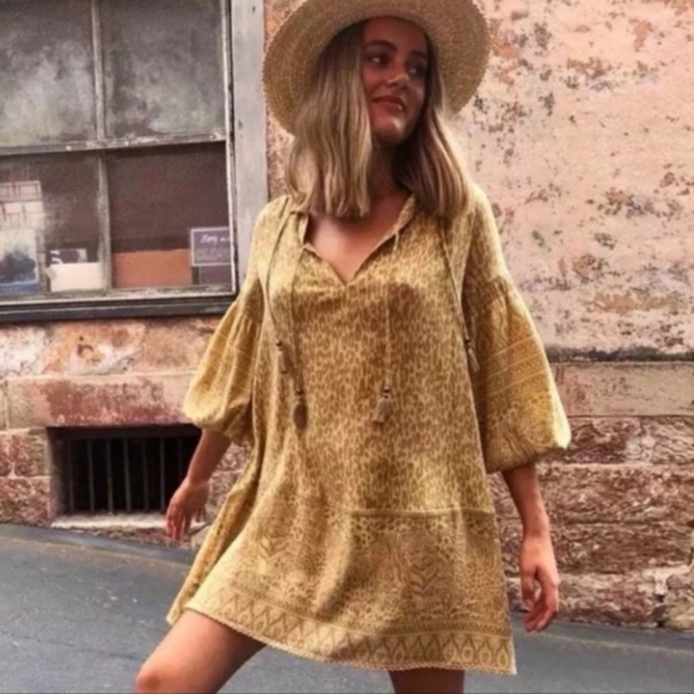 Spell Wild Things Gold Patterned Tunic Dress - image 1